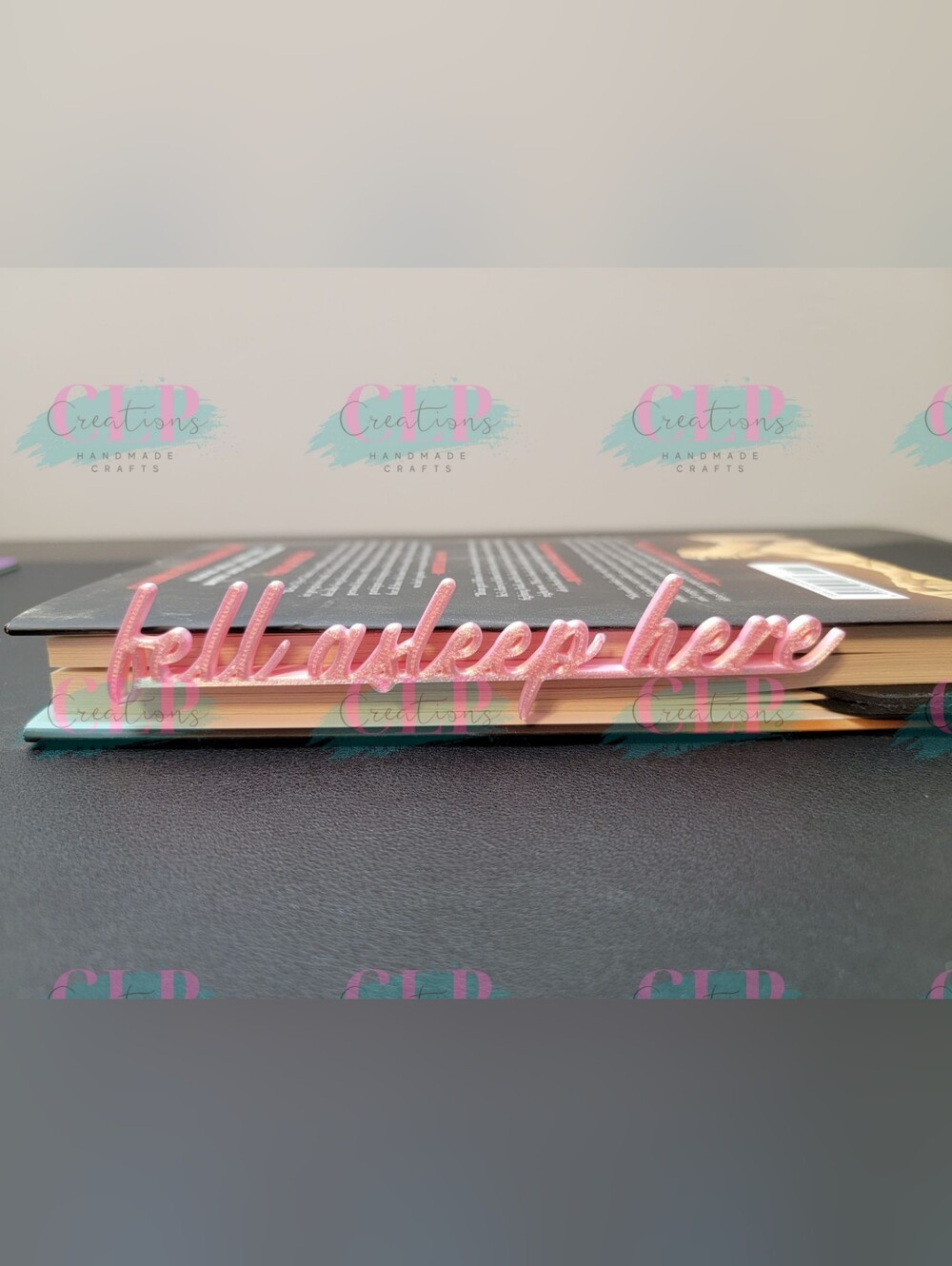 Pink Silk Script Bookmark - "Fell Asleep here"